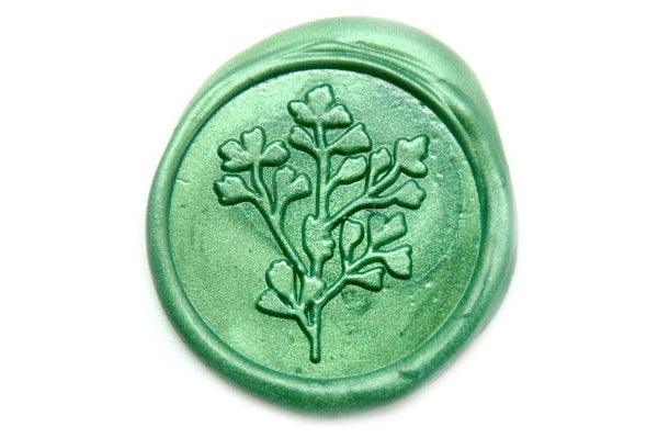 Botanical Wax Seal Stamp - Backtozero B20 - Botanical, Leaf, Leafs, Leaves, Metallic Green, Nature, Plant, signaturehandle, tiny