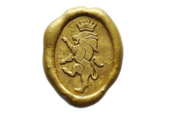 Lion Crown Wax Seal Stamp - Backtozero B20 - Copper, Crown, genericlonghandle, Heraldic, Lion, Metallic, oval