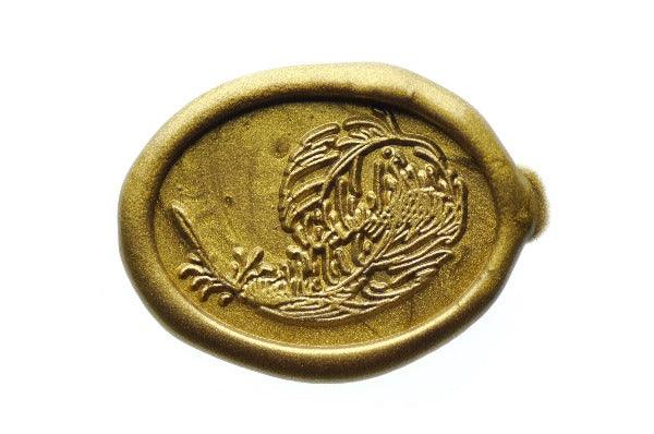 Feather Wax Seal Stamp - Backtozero B20 - Copper, Decorative, feather, genericlonghandle, Metallic, oval