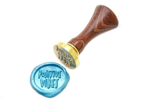 Positive Vibes Wax Seal Stamp Designed by Jo | Available in 4 Sizes - Backtozero B20 - collaboration, handwriting, Jo, Message, metallic, metallic sky blue, positive, Signature, signaturehandle, Sky Blue, vibes, Words