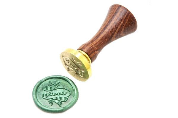 Peace Wax Seal Stamp Designed by Jo - Backtozero B20 - collaboration, Green, handwriting, Jo, Message, metallic, Metallic Green, peace, Signature, signaturehandle, Words