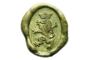 Lion Crown Wax Seal Stamp - Backtozero B20 - Crown, Dark Gold, genericlonghandle, Heraldic, Lion, Metallic, oval