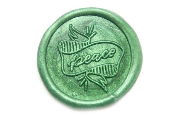 Peace Wax Seal Stamp Designed by Jo - Backtozero B20 - collaboration, Green, handwriting, Jo, Message, metallic, Metallic Green, peace, Signature, signaturehandle, Words