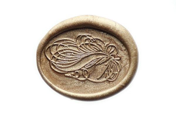 Calligraphy Flourish Dove Wax Seal Stamp - Backtozero B20 - Bird, Calligraphy, Champagne Gold, Deco, Decorative, dove, genericlonghandle, Metallic, oval, peace