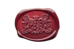 Coat of Arms Lions Shield Wax Seal Stamp - Backtozero B20 - Coat of arms, Crest, Crown, Deep Red, genericlonghandle, Heraldic, Lion, oval, shield