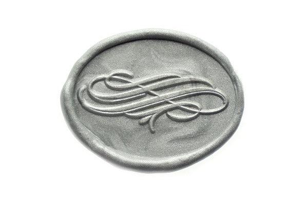 Calligraphy Flourish Infinity Wax Seal Stamp - Backtozero B20 - Calligraphy, Deco, Decorative, genericlonghandle, Metallic, oval, Silver