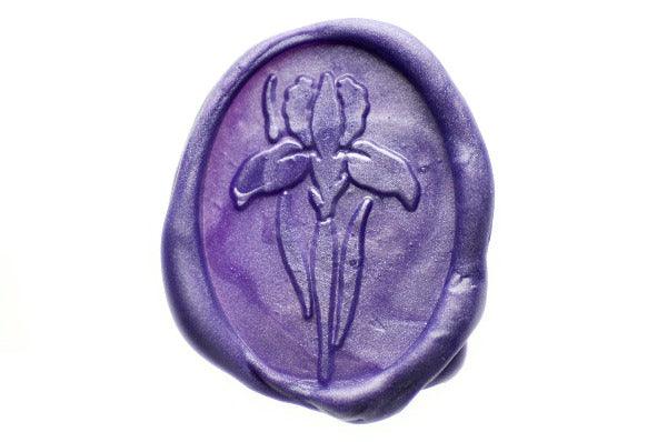 Iris Wax Seal Stamp - Backtozero B20 - Botanical, floral, Flower, genericlonghandle, Metallic, metallic purple, oval, pruple