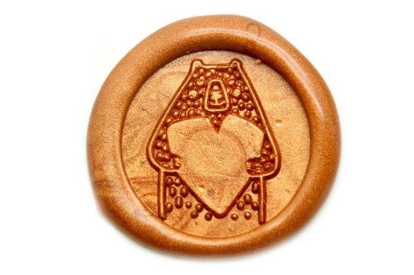 Bear with Heart Wax Seal Stamp - Backtozero B20 - Animal, Bear, Copper Gold, Heart, Metallic, Signature, signaturehandle