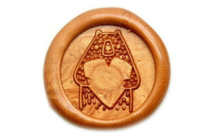 Bear with Heart Wax Seal Stamp - Backtozero B20 - Animal, Bear, Copper Gold, Heart, Metallic, Signature, signaturehandle