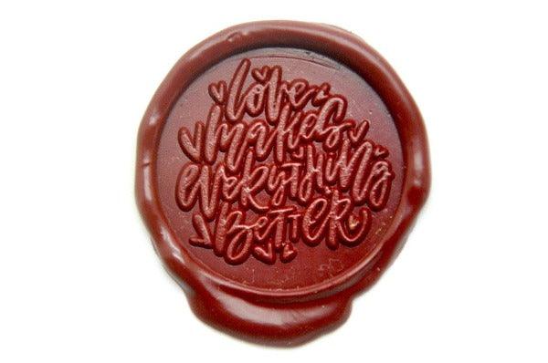 Love Makes Everything Better Wax Seal Stamp - Backtozero B20 - Calligraphy, Deep Red, Heart, Love, Message, Signature, signaturehandle
