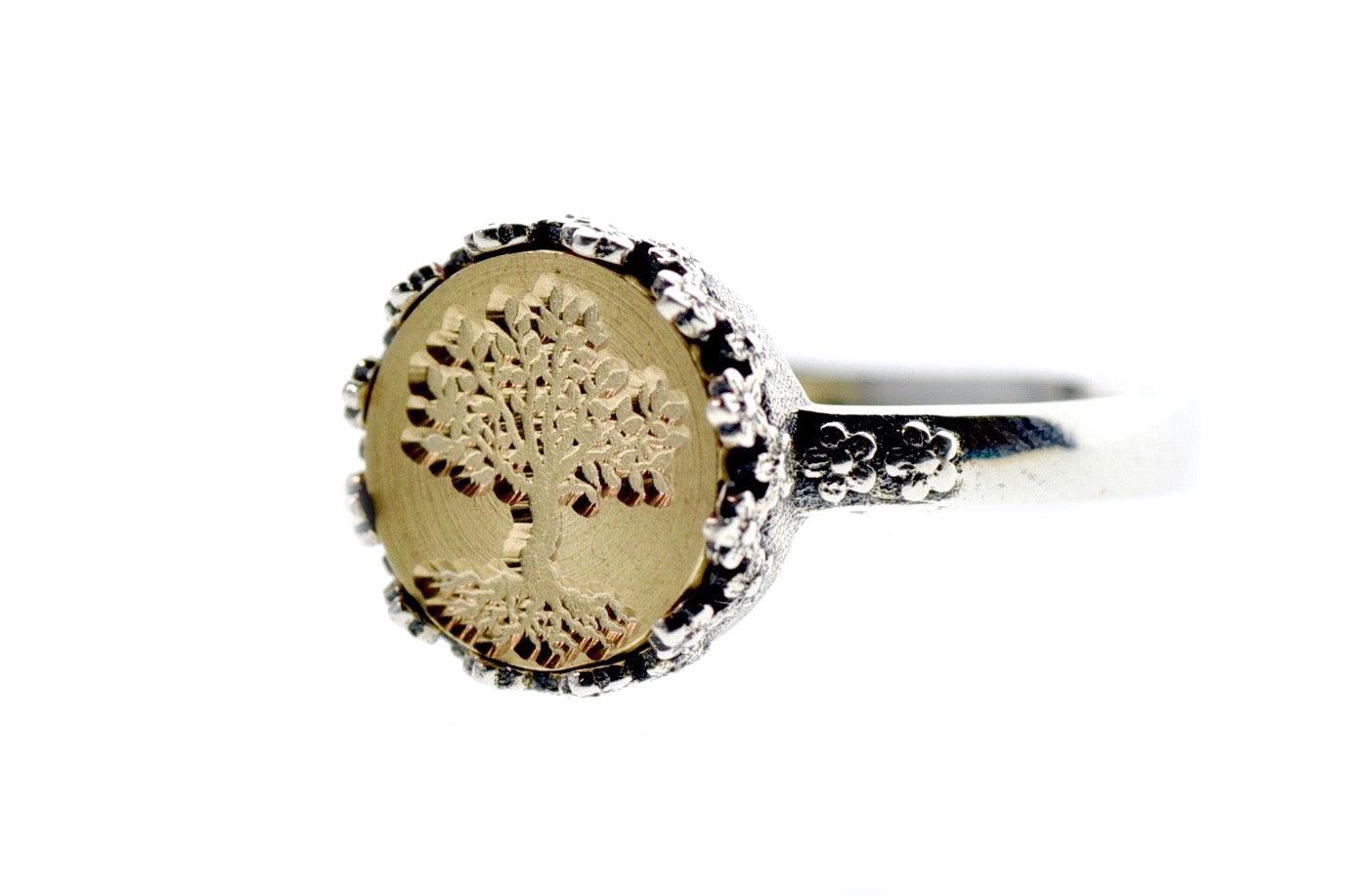 Tree of Life Signet Ring - Backtozero B20 - 10fc, 10mm, 10mm ring, accessory, floral, Flower, her, jewelry, Nature, Palm Red, ring, seal, seal ring, signet ring, size 6, size 7, size 8, Tree, wax seal, wax seal ring, wax seal stamp, wreath