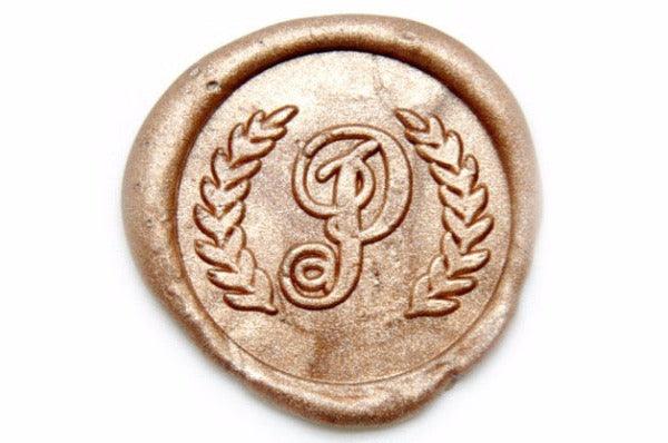Wreath Initial Monogram Wax Seal Stamp - Backtozero B20 - 1 initial, 1initial, Champagne Gold, Laurel Wreath, Monogram, One initial, Personalized, Signature, signaturehandle, wreath