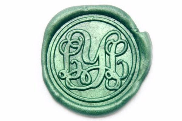 Vine Triple Initials Monogram Wax Seal Stamp - Backtozero B20 - 3 initials, 3initials, Calligraphy, Metallic Green, Monogram, Personalized, Signature, signaturehandle, Three Initials, Triple Initials