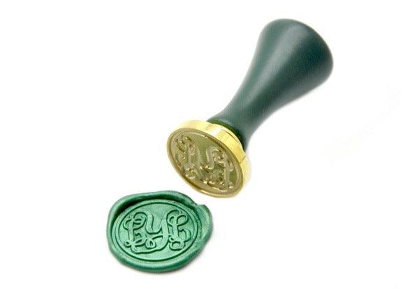 Vine Triple Initials Monogram Wax Seal Stamp - Backtozero B20 - 3 initials, 3initials, Calligraphy, Metallic Green, Monogram, Personalized, Signature, signaturehandle, Three Initials, Triple Initials