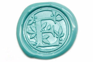 Leafy Initial Wax Seal Stamp - Backtozero B20 - 1 initial, 1initial, Botanical, Leaf, Leafs, Letter, Monogram, One initial, Personalized, Signature, signaturehandle, Turquoise