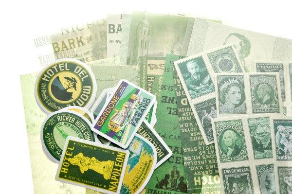 Retro Inspired Material Pack D | Green - Backtozero B20 - collage, collage material, Green, journalling, material package, paper, scrapbooking, sticker