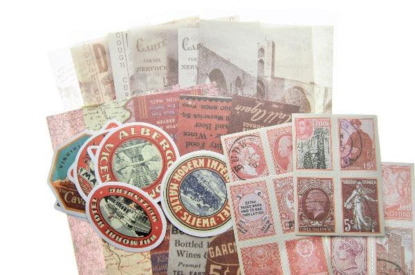 Retro Inspired Material Pack F | Red - Backtozero B20 - collage, collage material, journalling, material package, paper, Red, scrapbooking, sticker