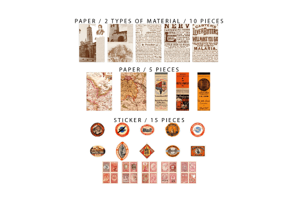 Retro Inspired Material Pack G | Orange - Backtozero B20 - collage, collage material, journalling, material package, orange, paper, scrapbooking, sticker