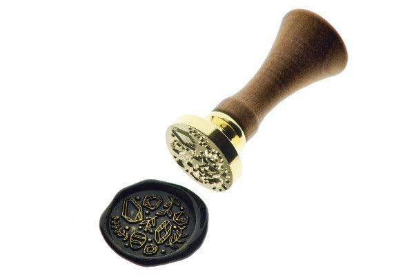 Gemstones Wax Seal Stamp Designed by Nikki Dotti - Backtozero B20 - Black, botanic, Botanical, collaboration, crystal, gem, gems, gemstone, gold metallic powder, gold powder, Leaf, Leafs, Leaves, metallic powder, Nature, newarrivals, Signature, signaturehandle