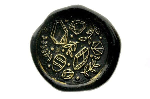 Gemstones Wax Seal Stamp Designed by Nikki Dotti - Backtozero B20 - Black, botanic, Botanical, collaboration, crystal, gem, gems, gemstone, gold metallic powder, gold powder, Leaf, Leafs, Leaves, metallic powder, Nature, newarrivals, Signature, signaturehandle
