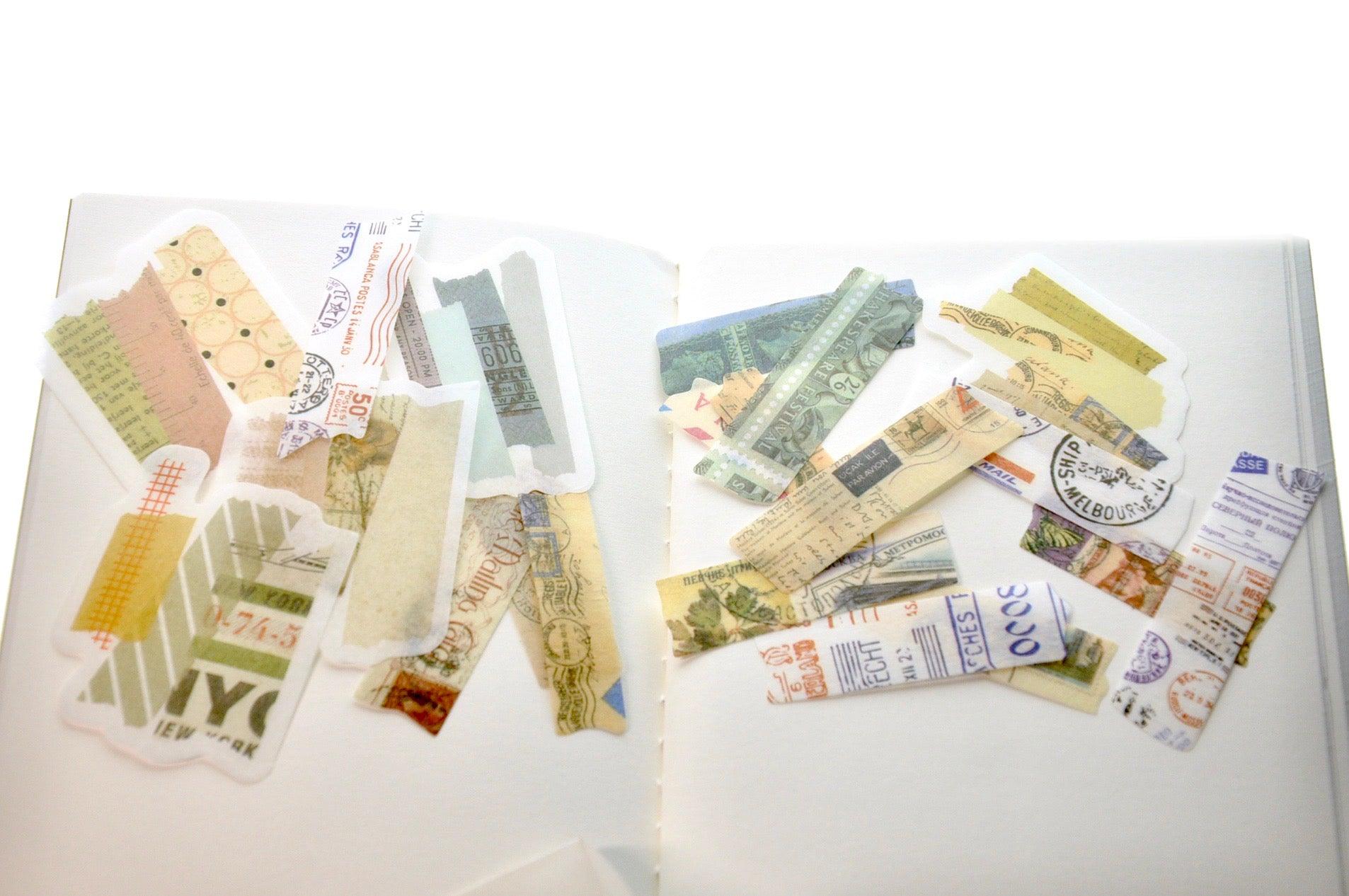 Translucent Stickers Set | Washi Tape H - Backtozero B20 - paper, postal, sticker, translucent, vintage, washi