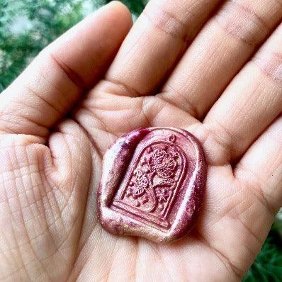 Mystical Glass Dome Rose Wax Seal Stamp - Backtozero B20 - botanic, Botanical, deep red, dome, floral, flower, flowers, glass dome, gold, light gold, Metallic, mystic, mystical, Plant, plants, rose, signaturehandle, star, stars