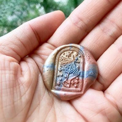 Mystical Dream Fly with the Moth Wax Seal Stamp - Backtozero B20 - bug, copper gold, dome, glass dome, Gold, hand, hand gesture, insect, Insects, Metallic, moth, mystic, mystical, signaturehandle, silver, star, stars