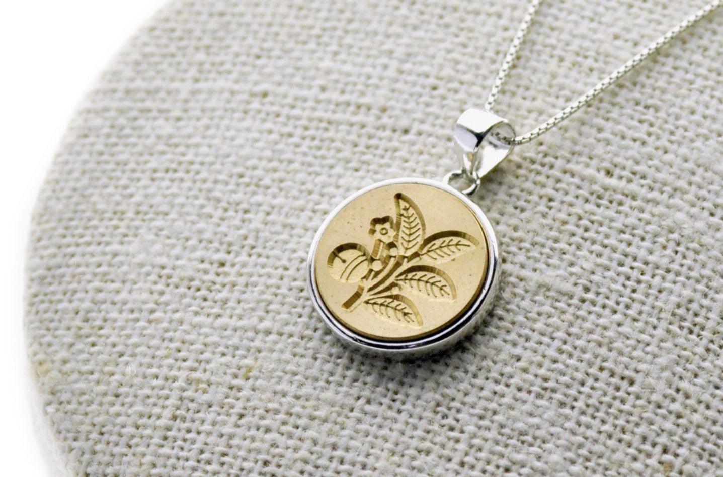 Japanese Kamon Sakaki Bell Minimal Signet Necklace - Backtozero B20 - brass, fleur, fleur de lis, minimal, minimalnecklace, necklace, signet, signet necklace, silver