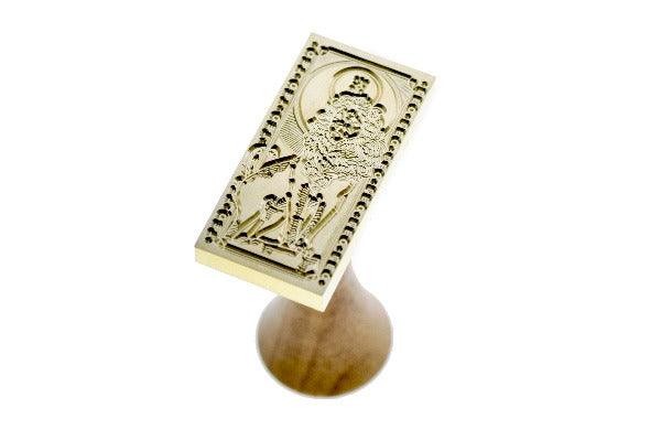 Tarot Style Zodiac Leo Wax Seal Stamp - Backtozero B20 - animal, black, forest green, light gold, lion, marble, marble wax, metallic green, rectangle, Signature, signaturehandle, Silver, starburst, tarot, zodiac