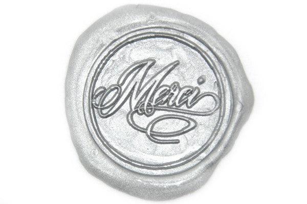 Merci Wax Seal Stamp - Backtozero B20 - Calligraphy, genericlonghandle, merci, Message, Silver, thanks