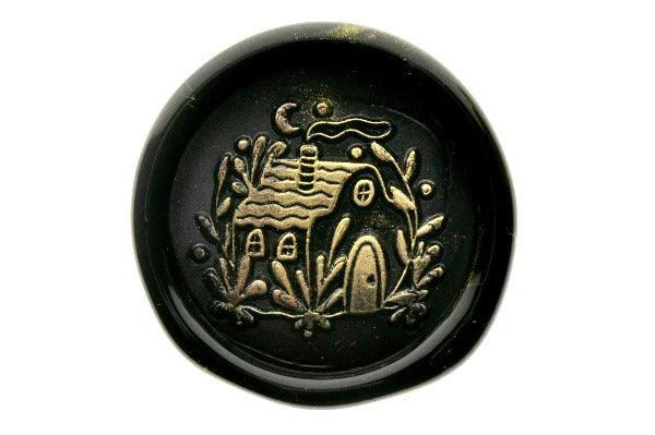 Nature House Wax Seal Stamp Designed by Nikki Dotti - Backtozero B20 - Black, botanic, Botanical, collaboration, gold metallic powder, gold powder, home, house, Leaf, Leafs, Leaves, metallic powder, moon, Nature, newarrivals, Plant, plants, Signature, signaturehandle