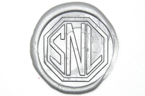 Triple Initials Octagon Monogram Wax Seal Stamp - Backtozero B20 - 3 initials, 3initials, genericlonghandle, Initial, Monogram, Personalized, sealing wax, Silver, Three initials, Triple Initials, Wedding