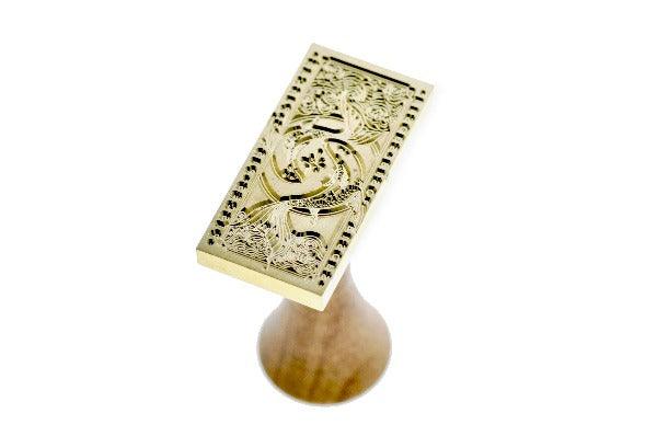 Tarot Style Zodiac Pisces Wax Seal Stamp - Backtozero B20 - black, fish, forest green, light gold, marble, marble wax, metallic green, rectangle, Signature, signaturehandle, Silver, starburst, tarot, zodiac