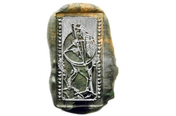 Tarot Style Zodiac Sagittarius Wax Seal Stamp - Backtozero B20 - black, forest green, light gold, marble, marble wax, metallic green, rectangle, Signature, signaturehandle, Silver, starburst, tarot, zodiac