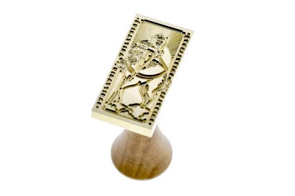 Tarot Style Zodiac Sagittarius Wax Seal Stamp - Backtozero B20 - black, forest green, light gold, marble, marble wax, metallic green, rectangle, Signature, signaturehandle, Silver, starburst, tarot, zodiac