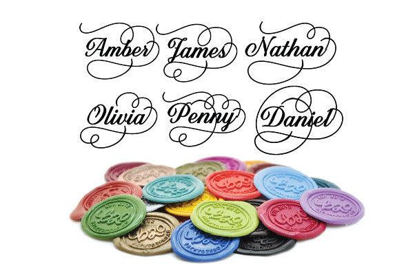 Personalized Classy Calligraphy Wax Seal Stamp - Backtozero B20 - 9wordsLONGhandle, Calligraphy, Custom, custom name, Metallic, Metallic Black, name, Personalized, word