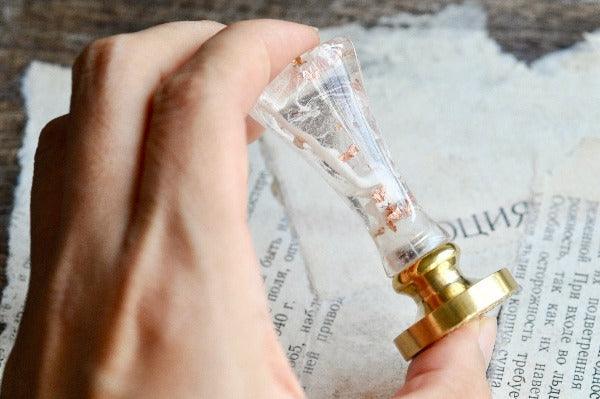 OOAK Resin Wax Seal Handle | White with Copper Foil - Backtozero B20 - clear, copper goil, handle, new, newarrivals, one of a kind, OOAK, resin, transparent, White