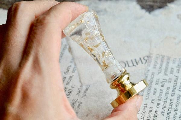 OOAK Resin Wax Seal Handle | White with Gold Foil - Backtozero B20 - clear, gold foil, handle, new, newarrivals, one of a kind, OOAK, resin, transparent, White