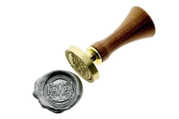 Cat Portrait Wax Seal Stamp - Backtozero B20 - Animal, Animal Lover, Cat Lover, metallic pewter, oval, Portrait, Signature, signaturehandle
