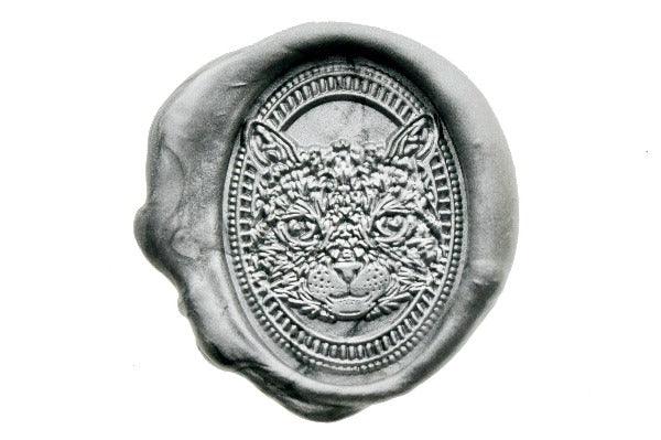 Cat Portrait Wax Seal Stamp - Backtozero B20 - Animal, Animal Lover, Cat Lover, metallic pewter, oval, Portrait, Signature, signaturehandle