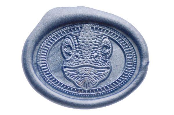 Chameleon Portrait Wax Seal Stamp - Backtozero B20 - Animal, Animal Lover, metallic grey blue, oval, Portrait, Signature, signaturehandle
