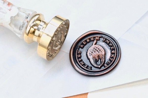 Acorn Latin Motto Wax Seal Stamp | S - Backtozero B20 - acorn, antique, latin, latin motto, Message, patience, Retro, Signature, signaturehandle, time