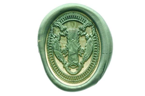 Badger Portrait Wax Seal Stamp - Backtozero B20 - Animal, Animal Lover, badger, Green, Metallic Green, oval, Portrait, Signature, signaturehandle