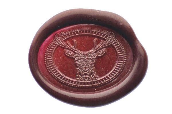 Deer Portrait Wax Seal Stamp - Backtozero B20 - Animal, Animal Lover, Antler, dark red, deeo red, Deer, deer stag, oval, Portrait, Signature, signaturehandle