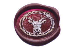 Deer Portrait Wax Seal Stamp - Backtozero B20 - Animal, Animal Lover, Antler, dark red, deeo red, Deer, deer stag, oval, Portrait, Signature, signaturehandle