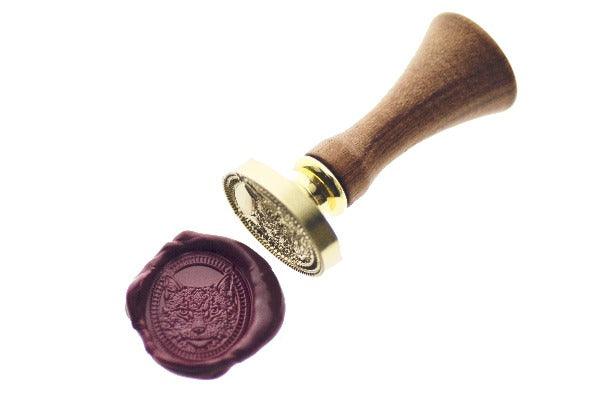 Lynx Portrait Wax Seal Stamp - Backtozero B20 - Animal, Animal Lover, Cat, Cat Lover, Deep Red, lynx, oval, Portrait, Signature, signaturehandle