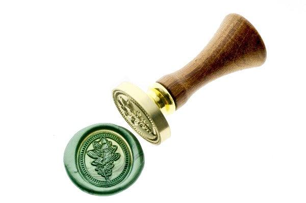 Oak Leaf Portrait Wax Seal Stamp - Backtozero B20 - green, Leaf, Metallic Green, nature, oak, oval, Portrait, Signature, signaturehandle