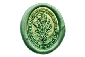 Oak Leaf Portrait Wax Seal Stamp - Backtozero B20 - green, Leaf, Metallic Green, nature, oak, oval, Portrait, Signature, signaturehandle