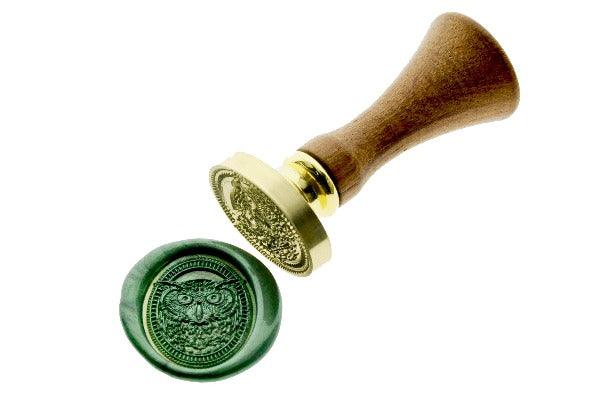 Owl Portrait Wax Seal Stamp - Backtozero B20 - Animal, Animal Lover, bird, green, metallic green, oval, owl, Portrait, Signature, signaturehandle