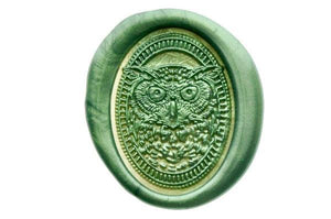 Owl Portrait Wax Seal Stamp - Backtozero B20 - Animal, Animal Lover, bird, green, metallic green, oval, owl, Portrait, Signature, signaturehandle